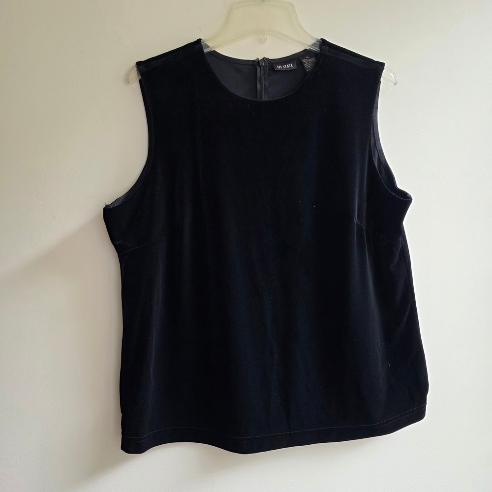 111 State Goth Vamp XL Black Velvet Sleeveless Shell Tank Top Back Zip Stretch‎
